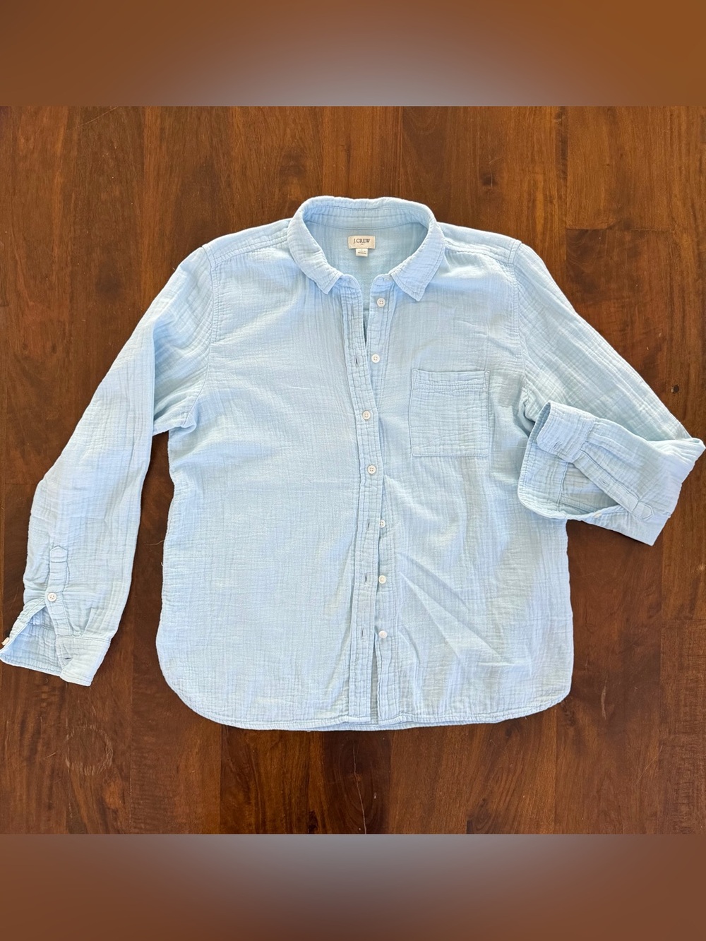 J. Crew Pale Blue Cotton Gauze Button-Down Shirt - Picture 2 of 5
